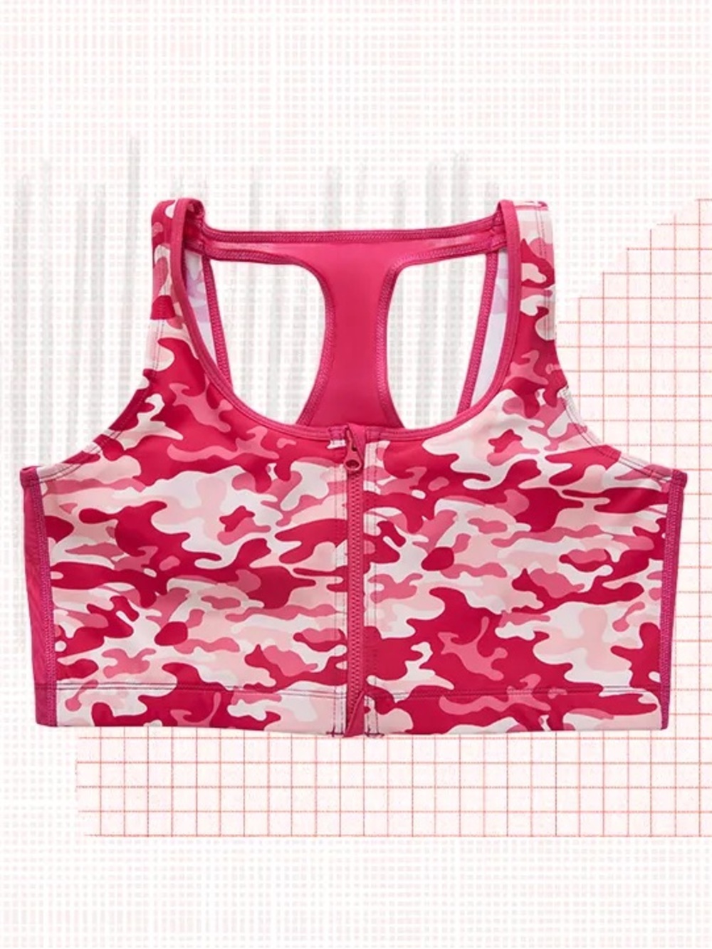 Ruby Ribbon Zip Front Sport Demiette Pink Camo Size 42 Bra Activewear Camoflauge